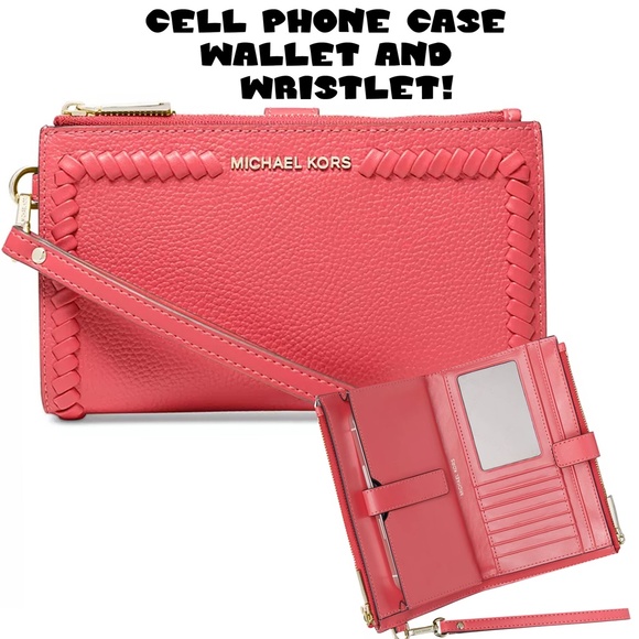 Michael Kors Handbags - NWT Michael Kors jet set dahlia pink Leather wristlet, cell phone case & wallet